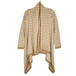 Fenn Wright Manson Open Cardigan Sweater S Houndstooth Wool Blend Tan Camel
